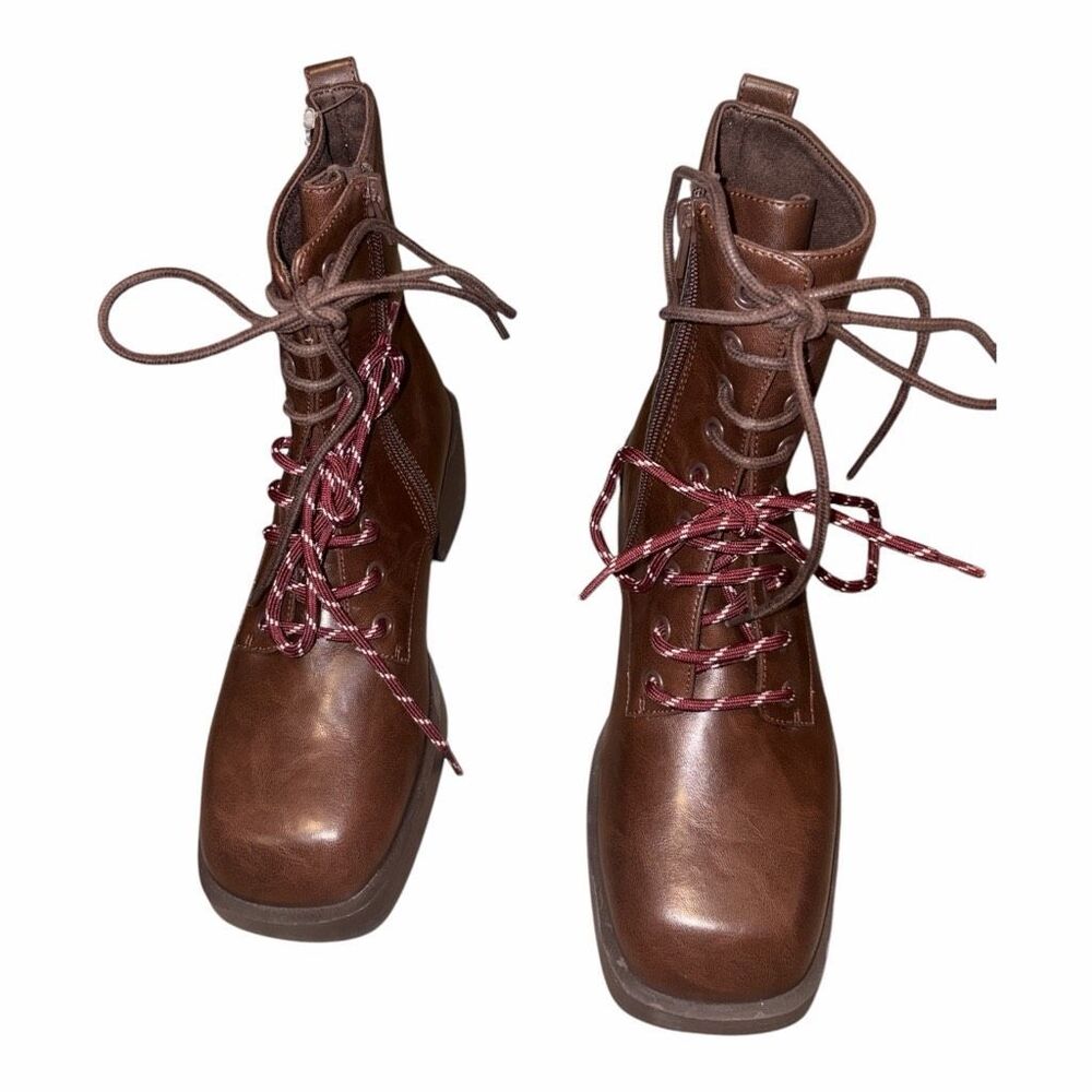 ✨Charles & Keith Logan Double-Lace Calf Sz 36 Boots - Dark Brown✨ - Picture 7 of 11
